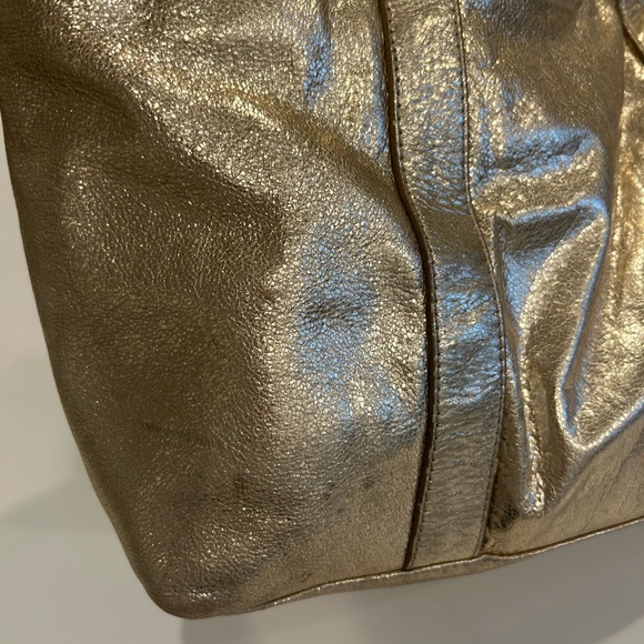 Tory Burch Gold Metallic Leather Tote Bag - Picture 7 of 14